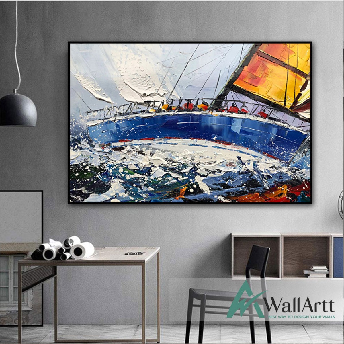 Sailing Race II 3D Heavy Textured Partial Oil Painting